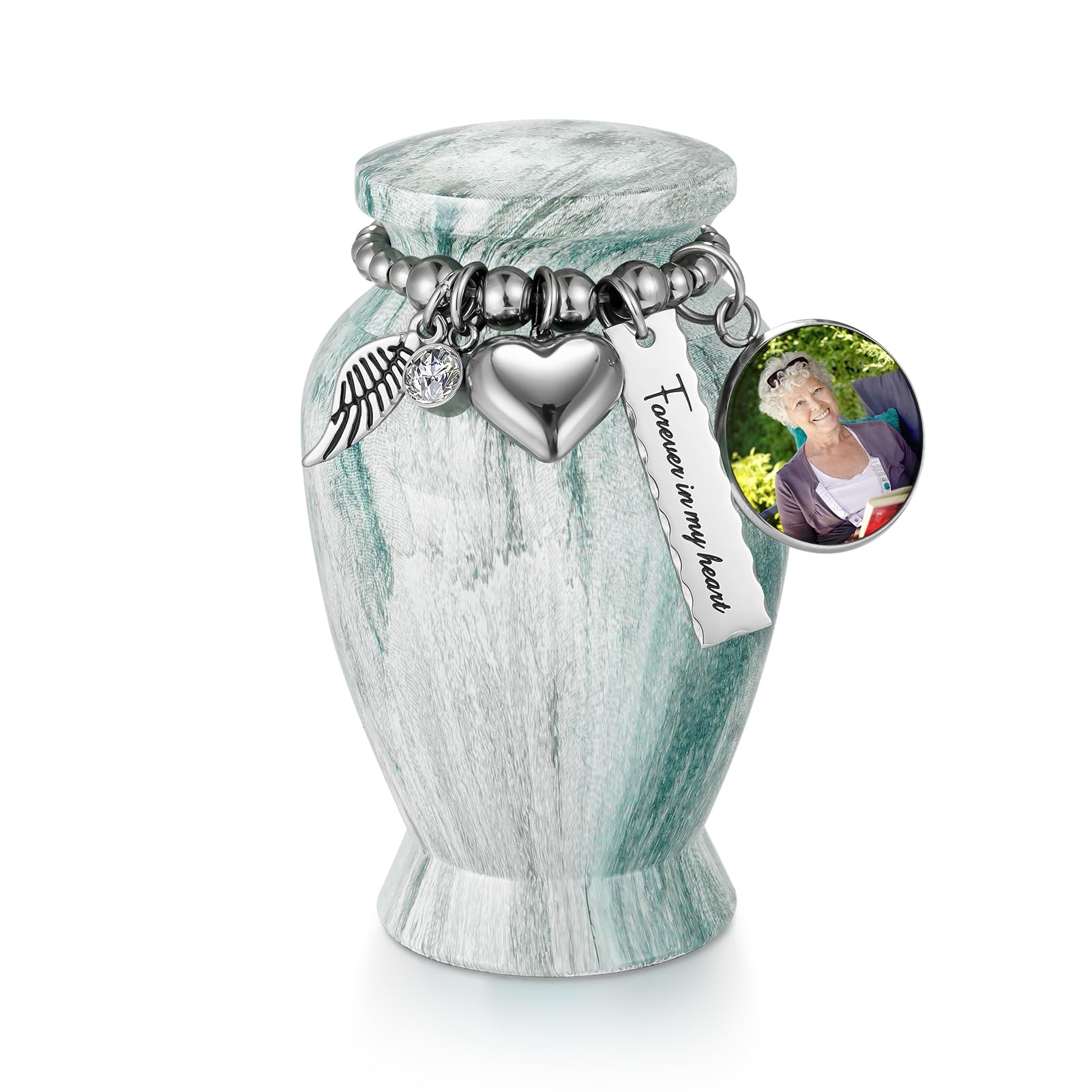 Memorials Small Urns for Human Ashes Keepsake Aluminum Mini Urns for Ashes with Angel Wing Charm Decorative Burial Urn Funeral Cremation Urns for