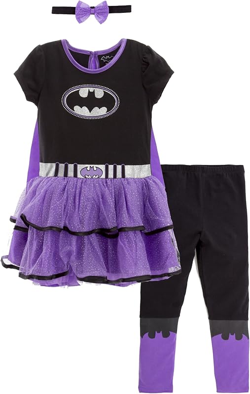 WARNER BROS Conjunto de vestido y leggings de cosplay para niñas de la Liga de la Justicia con capa para bebés y niños