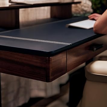 EUREKA ERGONOMIC Adjustable Desk Leather Electric, 55 Inch Height Executive Standing Desk with Drawers, Sit Stand Workstation for Home Office,Monitor Shelf,Wireless Charging Black & Brown