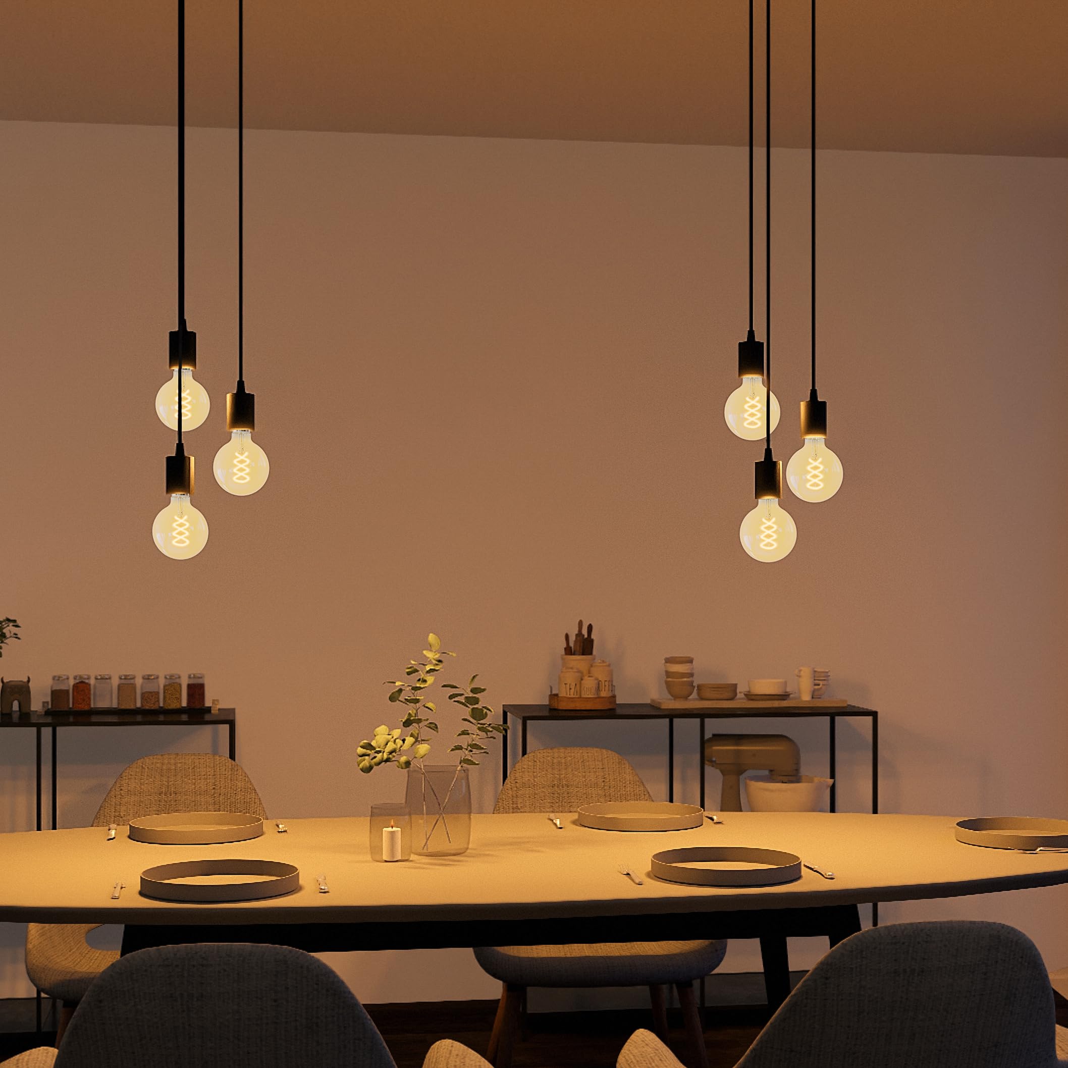 SSC-LUXon PARU Hängeleuchte 3-flammig Retro - Industrial Style Pendellampe mit Textilkabel inkl. Globe E27 Filament LED Leuchtmittel