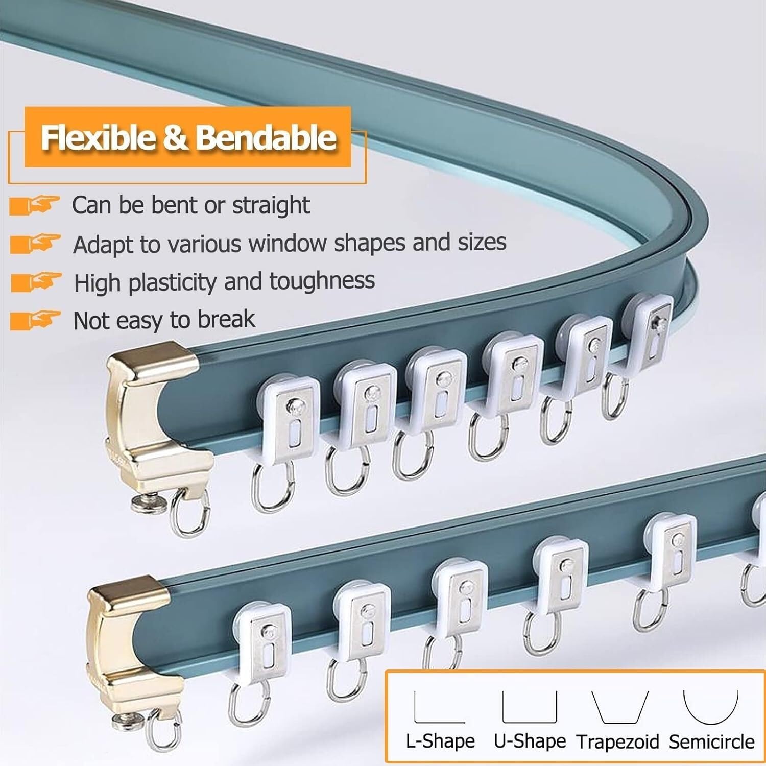 Binario per tenda flessibile in alluminio blu, asta regolabile per doccia e divisorio con ganci, montaggio a soffitto, 1,5 m, perfetto per uso domestico e ufficio