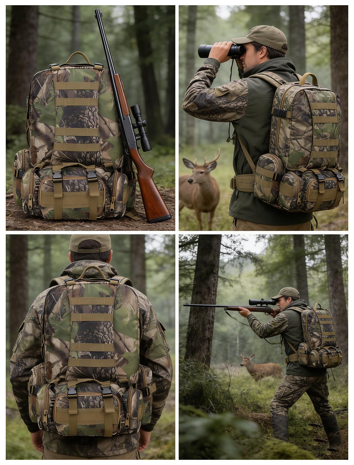 Zaino da Caccia da Uomo 50L, grande capacità Mimetica caccia Zaino con protezione impermeabile, attrezzatura da caccia, per attività all'aperto, birdwatching