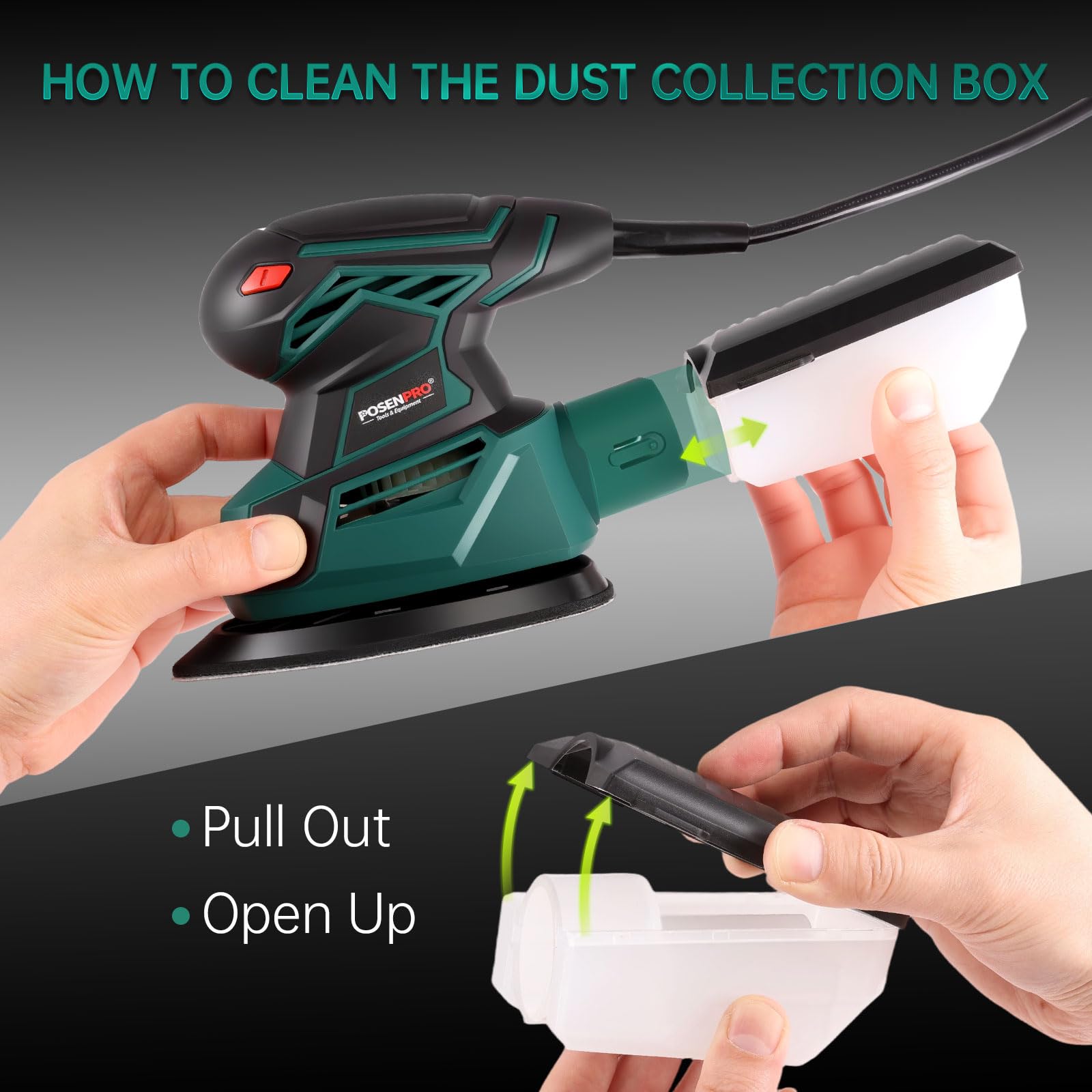 Ponceuses de Détail, POSENPRO 130W Ponceuse Electrique 13500 tr/min, Ponceuse Triangulaire avec Dépoussiéreur et 12 Abrasifs, Ponceuse Bois Parfaite pour les Bois et Acier