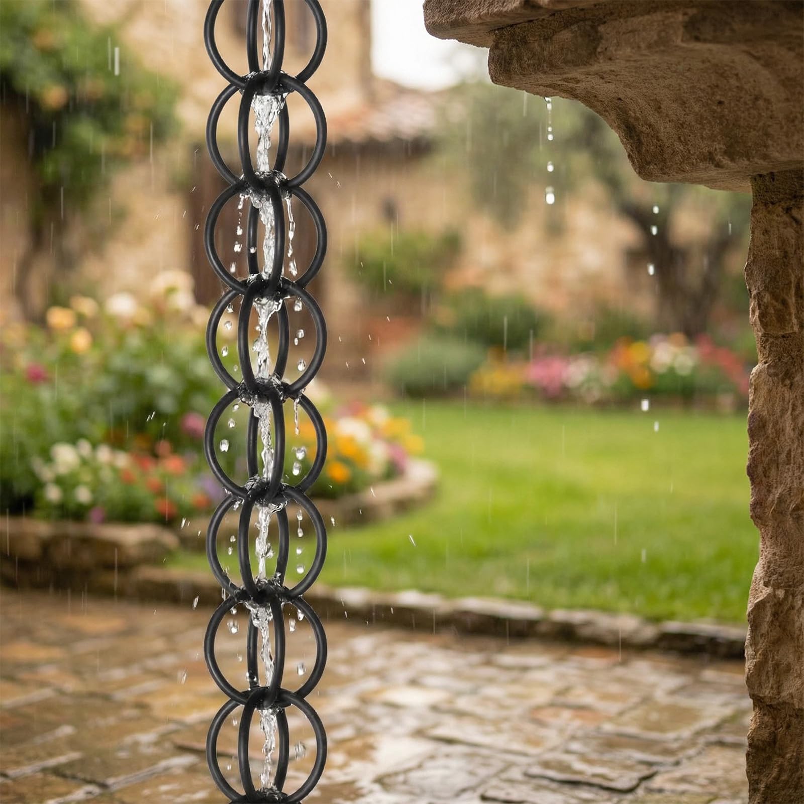Colector de Lluvia Metálico con Cadena Guía, Función Decorativa y de Drenaje para Balcón y Patio, Reemplazo para Bajantes de Techo 6m(19.7ft)