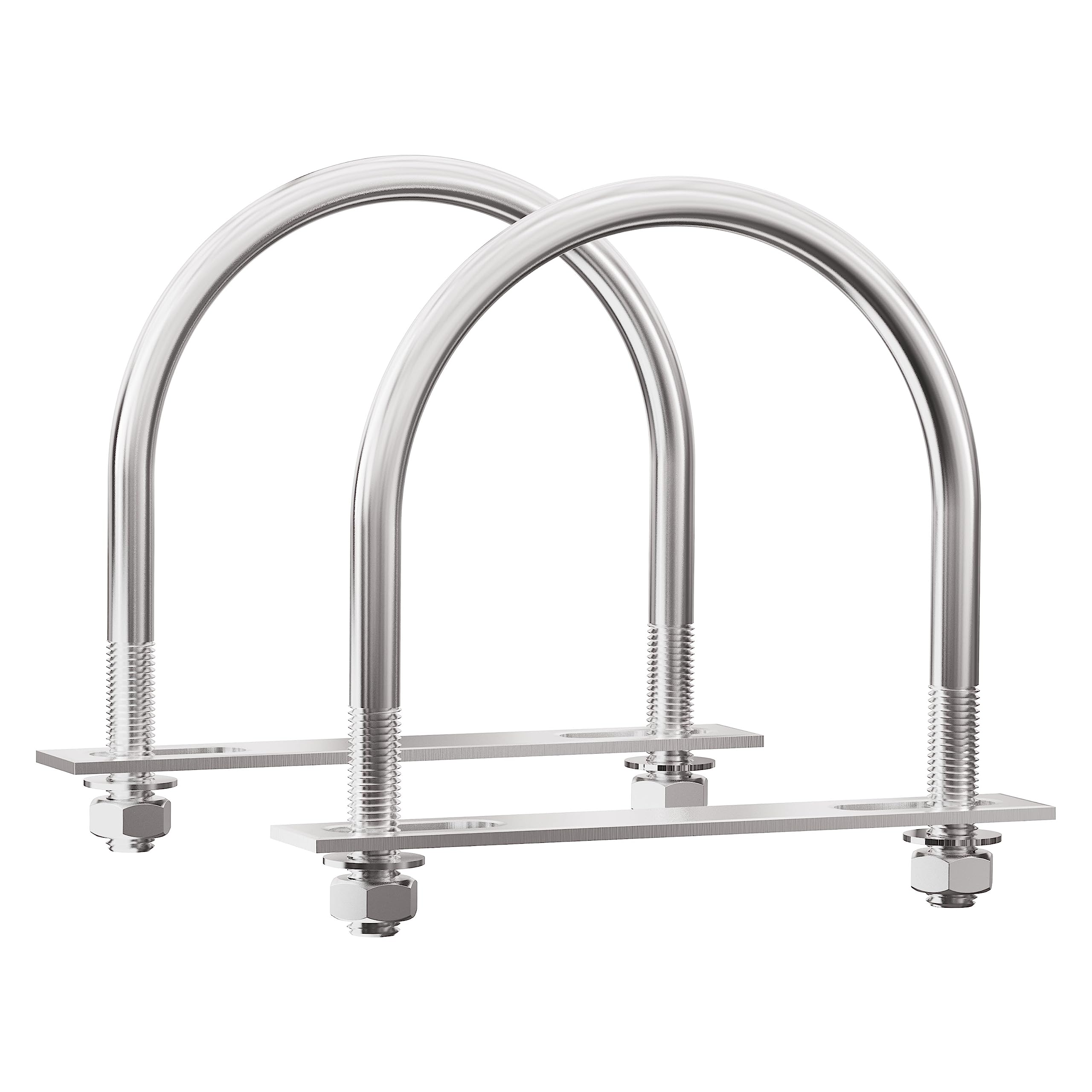 FOCMKEAS 2 Sets 304 Stainless Steel Round Bend U-Bolts 3.5"(89mm) Inner Width 4.57"(116mm) Length M8 with Nuts, Frame Plate, Washers, Accessories for