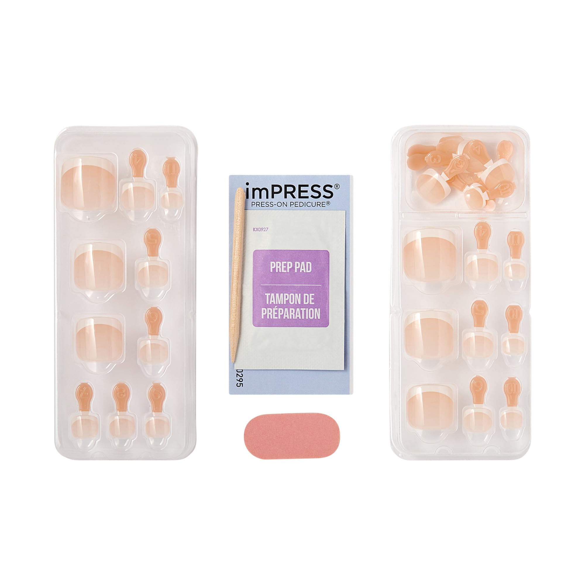 KISS imPRESS French Tip Press On Toenails, 'Blanc Chic', White, Short Squoval, Pedicure Nail Kit Includes 24 Press On Toenails, Prep Pad, Mini Nail File, & Pedicure Stick: Short Blanc Chic
