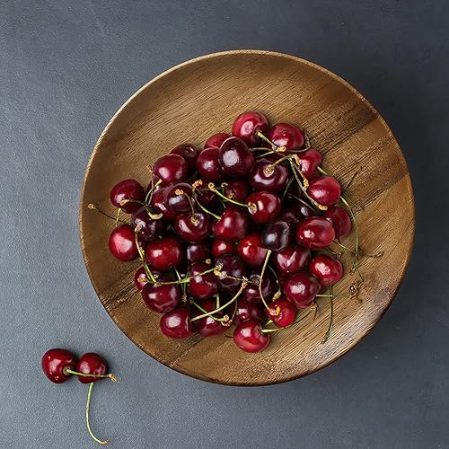 Miniatura 2 de IQCWOOD 4 platos llanos de madera, platos llanos de madera de acacia de 8 pulgadas para comer platos de madera para servir alimentos, sándwich,