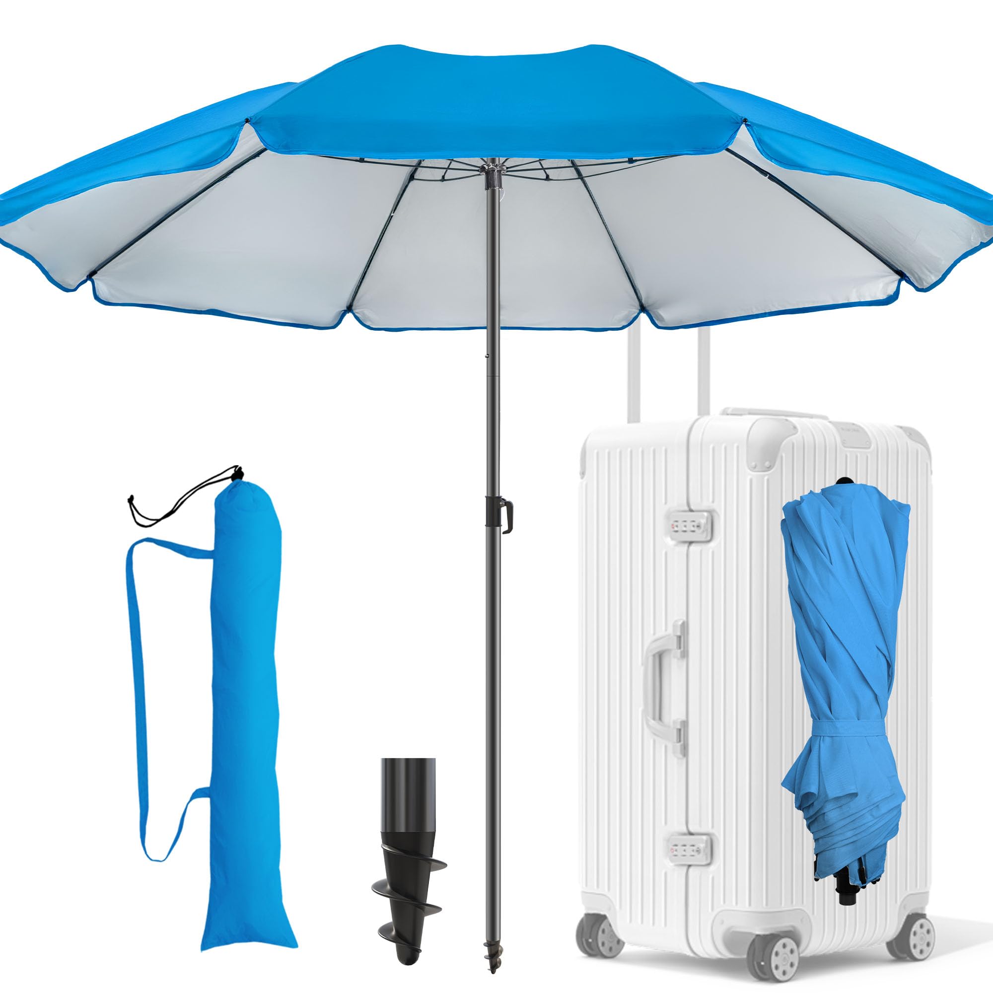 4smile Sonnenschirm Strand Ø 160 cm - UPF 50+ Praktischer Reise Sonnenschirm für Koffer - Funktioneller Strandschirm klein faltbar, kompakter Strandschirm koffertauglich