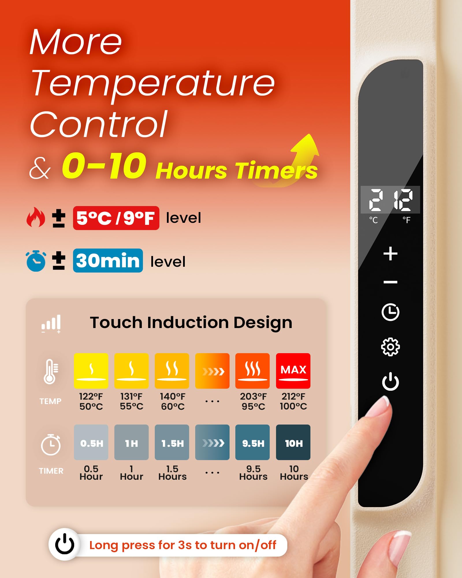 Food Warming Mat, Fast Heating Silicone Electric Warming Tray with 11 Level Temp & 10-Hour Timer, Roll Up Buffet Hot Plates Heat Pad, Portable Food Warmer for Parties Home Kitchen Travel(Beige)