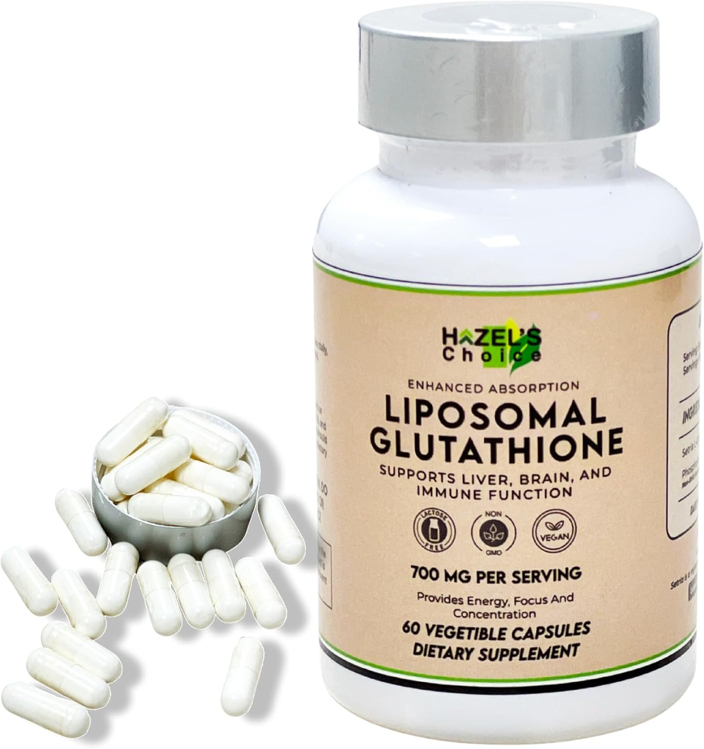 HAZEL'S Choice Liposomal Glutathione 700mg | 60 Vegetable Capsules | Vegan, Non-GMO, Lactose-Free | Plant-Based Format