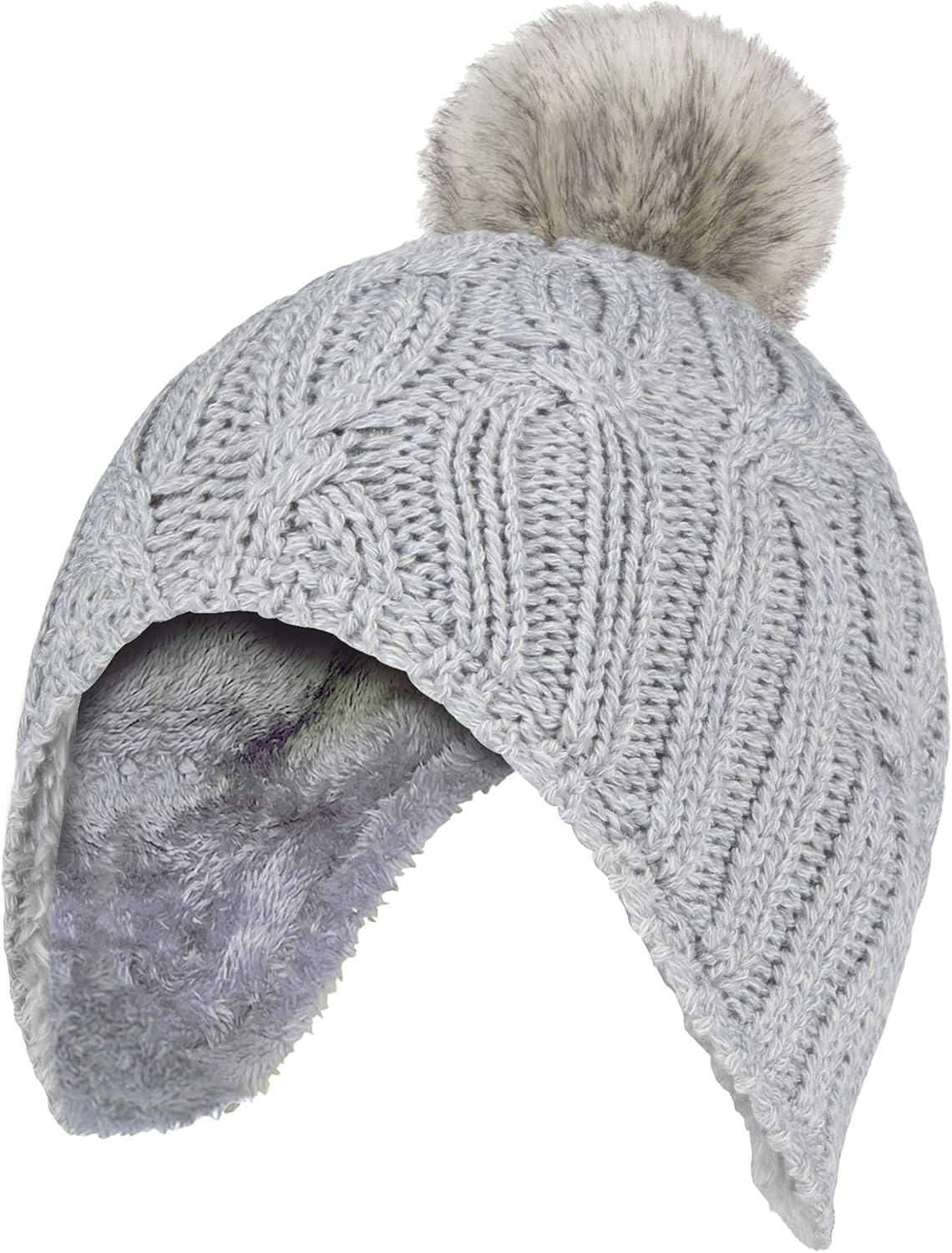 HEAT HOLDERS - Girls Cable Knit Pom Pom Fleece Lined Beanie Hat for Winter