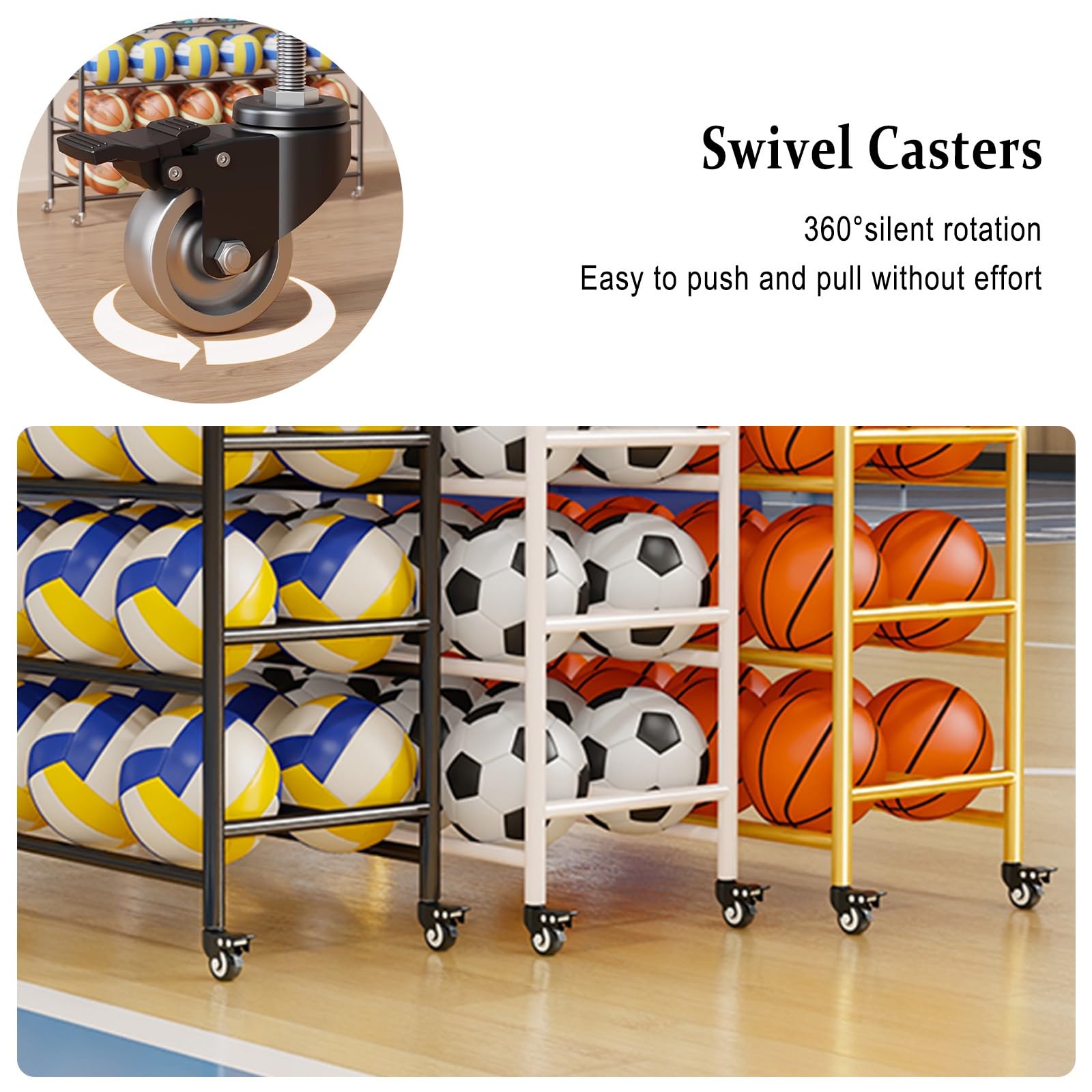 Estante de baloncesto para almacenamiento de pelotas, soporte vertical para equipos deportivos de interior/exterior, adecuado para pelotas de baloncesto y otras pelotas