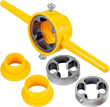 6Pcs PVC Thread Maker Tool Reusable Pipe Threader Kit with 1/2 Inch 3/4 Inch 1 Inch Dies Pipe Threader Plumbing Manual Tool Kit Pipe Round Die Set for PVC Threading
