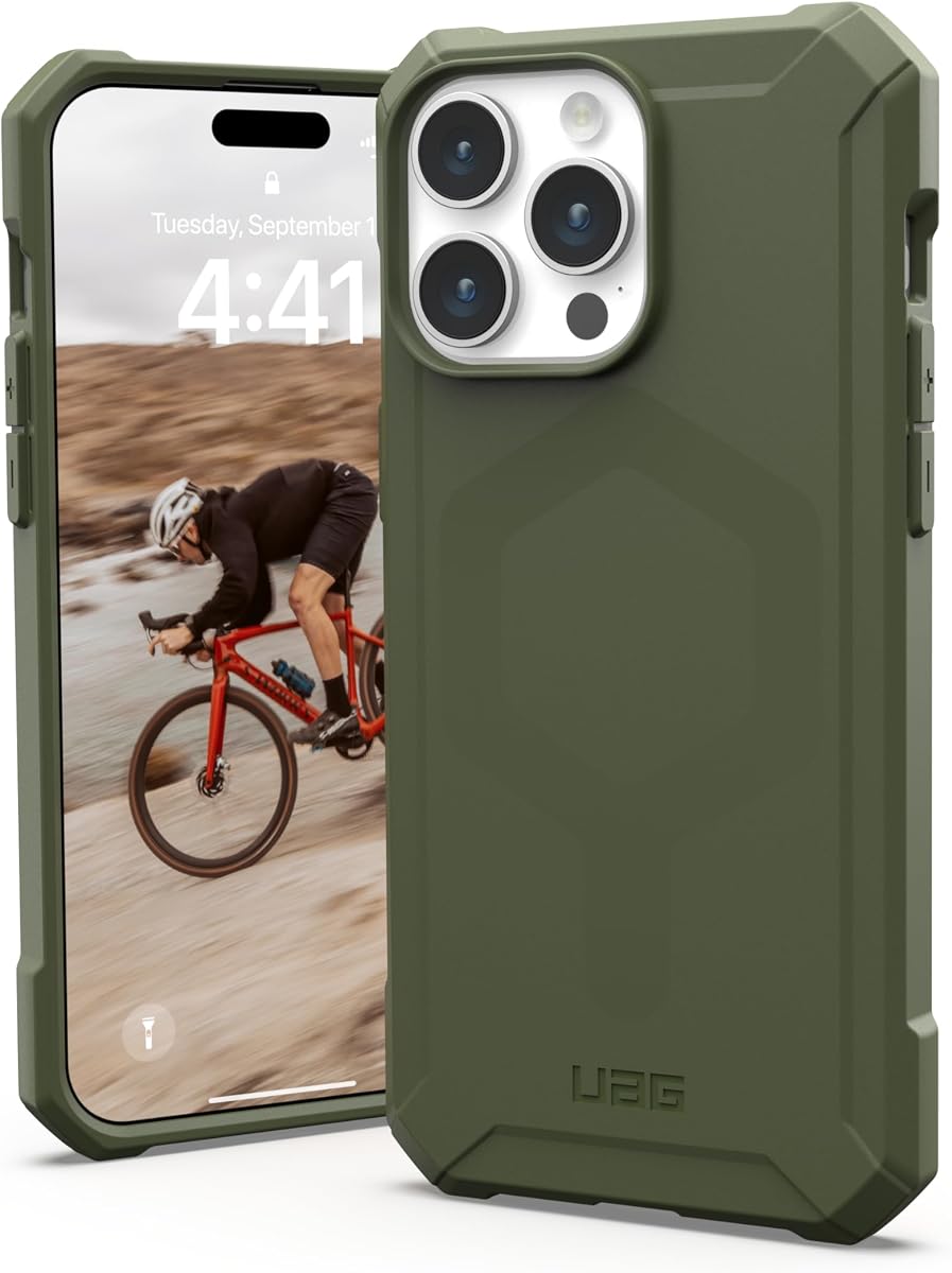 Funda UAG compatible con iPhone 15 Pro Max Case 6.7" Essential Armor Olive Drab Imán incorporado compatible con carga MagSafe Funda protectora resistente de grado militar