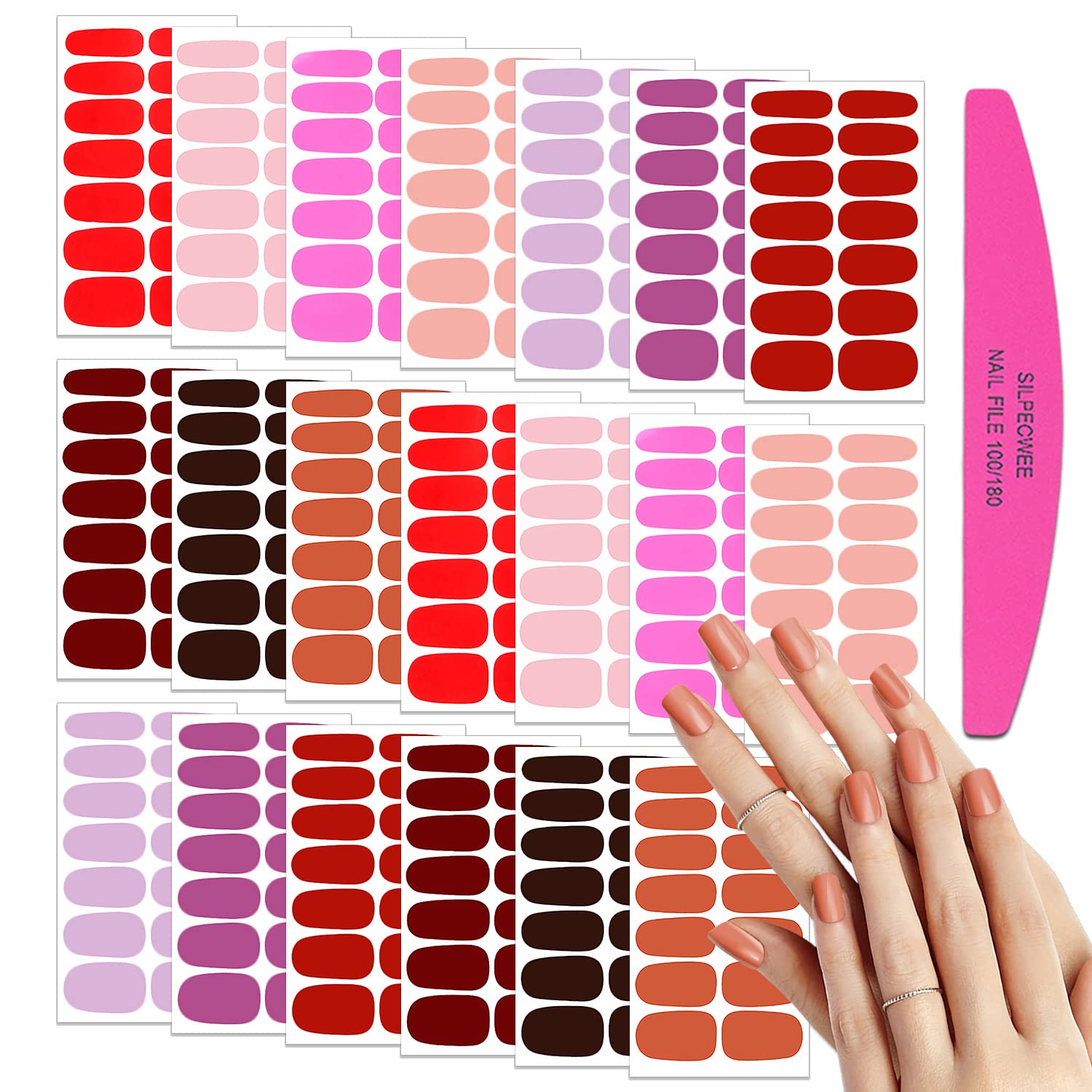 SILPECWEE Red Pink Nail Wraps for Women Solid Color Nail Polish Strips Self Adhesive Nail Sticker Polish Gel Nail Strips Fingernails Decoration with