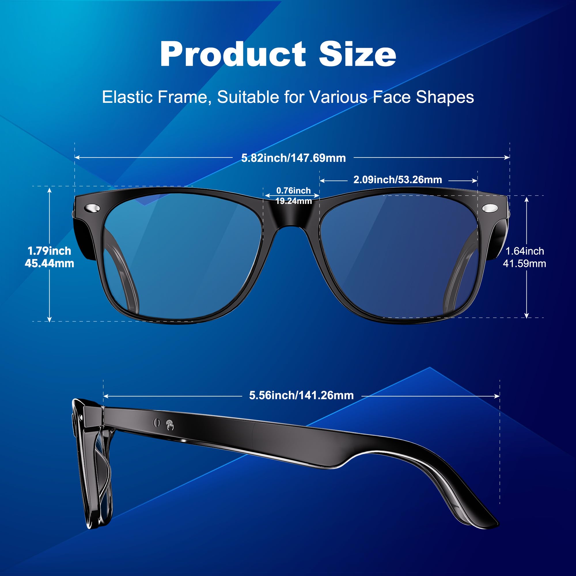 Lunettes Intelligentes audio Bluetooth pour Femmes et Hommes, Lunettes Bluetooth avec Haut-parleur à Oreille Ouverte, Commande Vocale