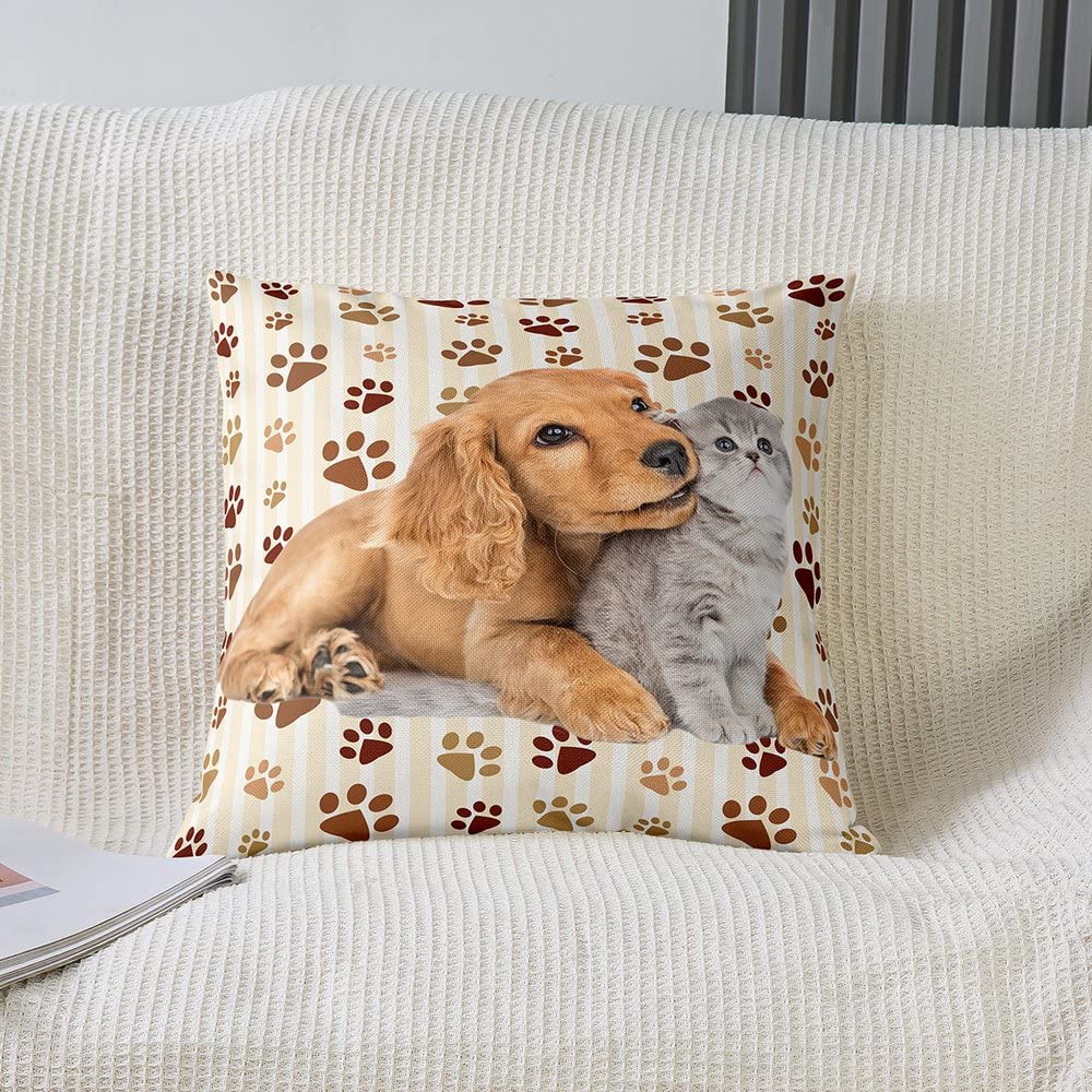 Loussiesd Cat Dog Throw Pillow Covers 16"x16" Set of 2 Pillow Cases Cushion Covers Soft Cats Print Pillow Cases Cushion Covers Animal Pet Throw Pillowcases Puppy Dog Decorative Throw Cushion Case - Image 2