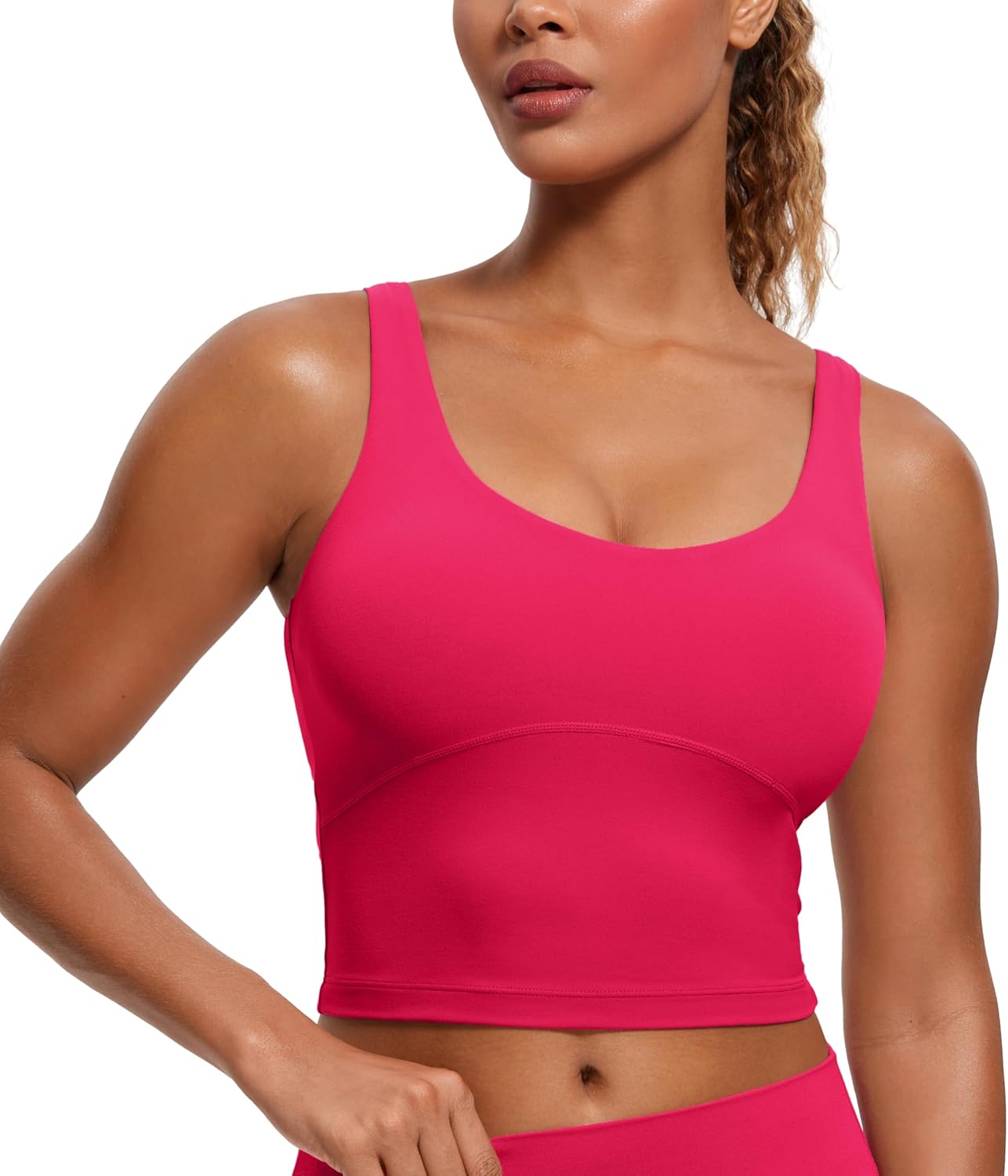 CRZ YOGA Womens Butterluxe U Back Longline Sports Bra - Padded Yoga Bra Cami Crop Top Workout Tank Top with Built in Bra