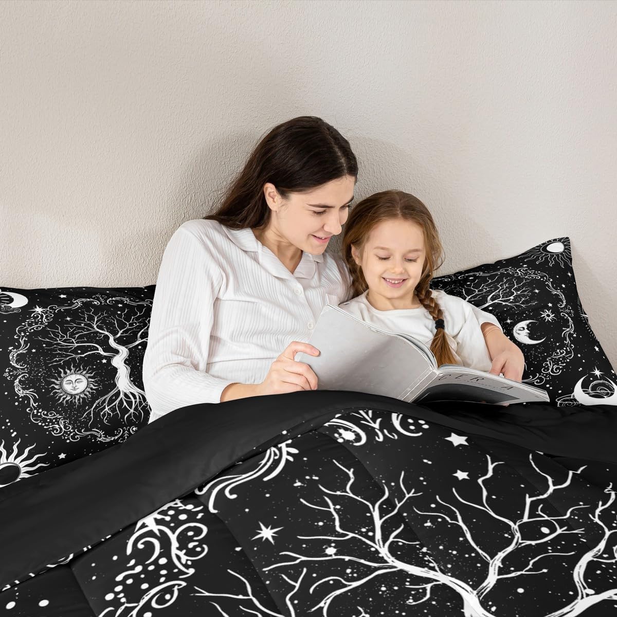 Erosebridal Tree of Life King Comforter Set Hippie, Sun and Moon Bedding Set 3Pcs Black and White Astrology Decor, Galaxy Space Stars Constellations Quilt Comforter Kids Teens Adults Bedroom Decor