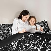 Vista 5 de Erosebridal Juego de ropa de cama con diseño de árbol de la vida, juego de edredón de sol y luna, ropa de cama gótica bohemia tamaño individual, 2