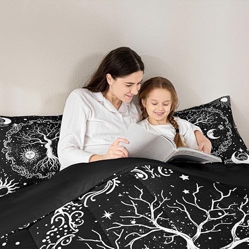 Miniatura 5 de Erosebridal Juego de ropa de cama con diseño de árbol de la vida, juego de edredón de sol y luna, ropa de cama gótica bohemia tamaño individual, 2