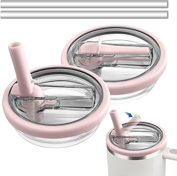 2 Pack 40 oz Tumbler Flip Straw Lid Replacement for Stanley Quencher H2.0, Leak Proof Spill Proof Lid Compatible with Stanley Cup, Tumbler Accessories Pink