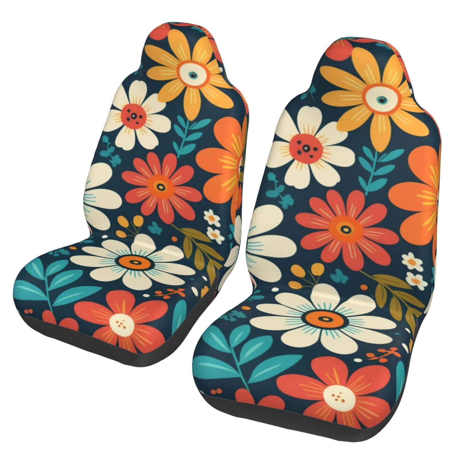 Juego De 2 Funda Asiento Coche Cartoon Retro Flower Pattern Protector De Asiento Lujo Cubiertas De Asiento Delantero del Coche para Cuatro Estaciones Vehículo SUV