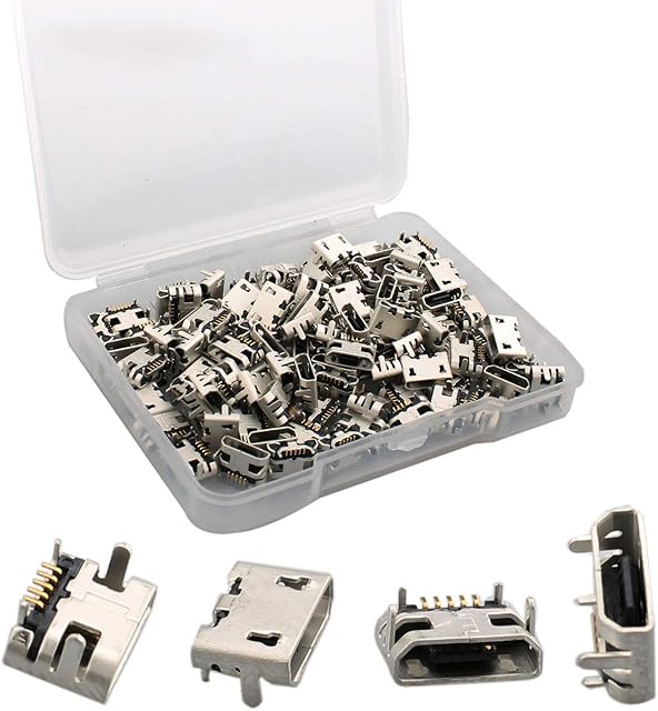 RUNCCI-YUN 100 Pcs Micro USB Socket Jack Connector Type B Female 180 Degree 5-Pin SMD SMT Soldering PCB Mount for Phone Repair Parts
