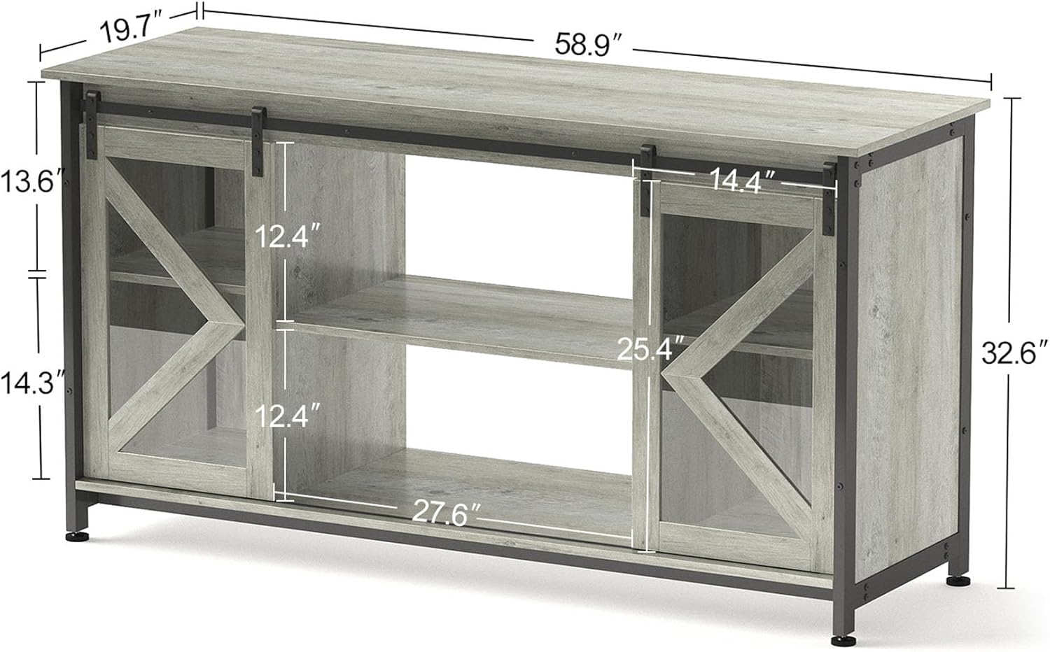 HRVEOCEI 80 Gallon Fish Tank Stand with Sliding Doors, Farmhouse Aquarium Stand with Storage Cabinet, Heavy Duty Fish Tank Table for Turtle Tanks Reptile, Adjustable Feets, 1000 LBS Capacity (Grey)