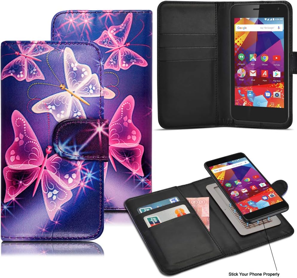 ProGadgetsLTD Case for Argos Alba 4 Inch Phone, Luxury PU Leather Wallet Case Magnetic Flip Cover Stand View Protective Card Holder Case Cover Pouch For Alba 4 Inch Phone (Butterfly On Blue)