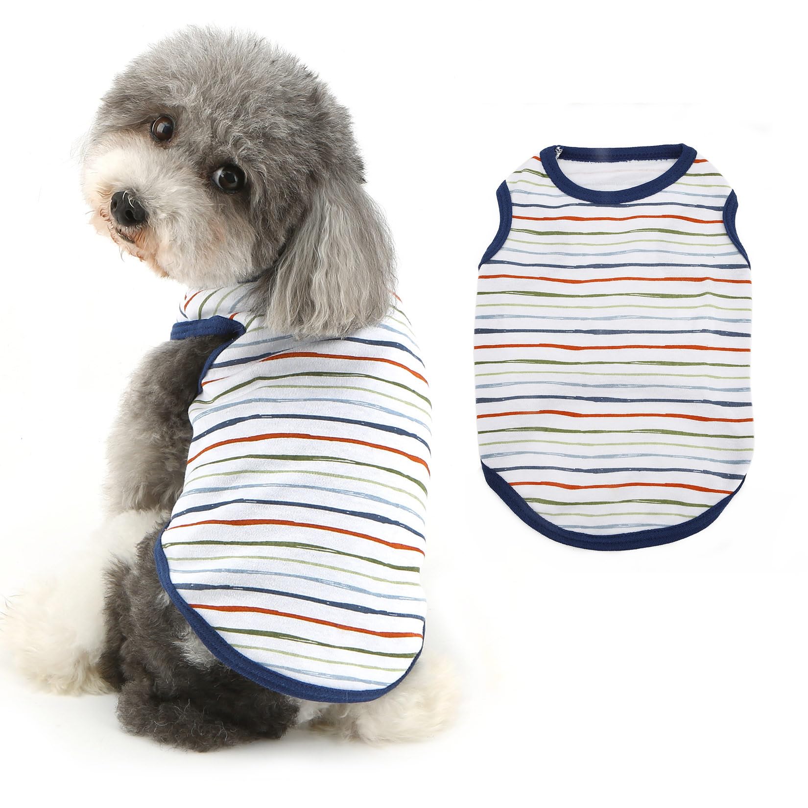 Ranphy Striped T-Shirt for Small Dog Puppy Tee Shirt Yorkie Chihuahua Summer Clothes Cat Clothing Pet Sleeveless Tank Top,White,XS