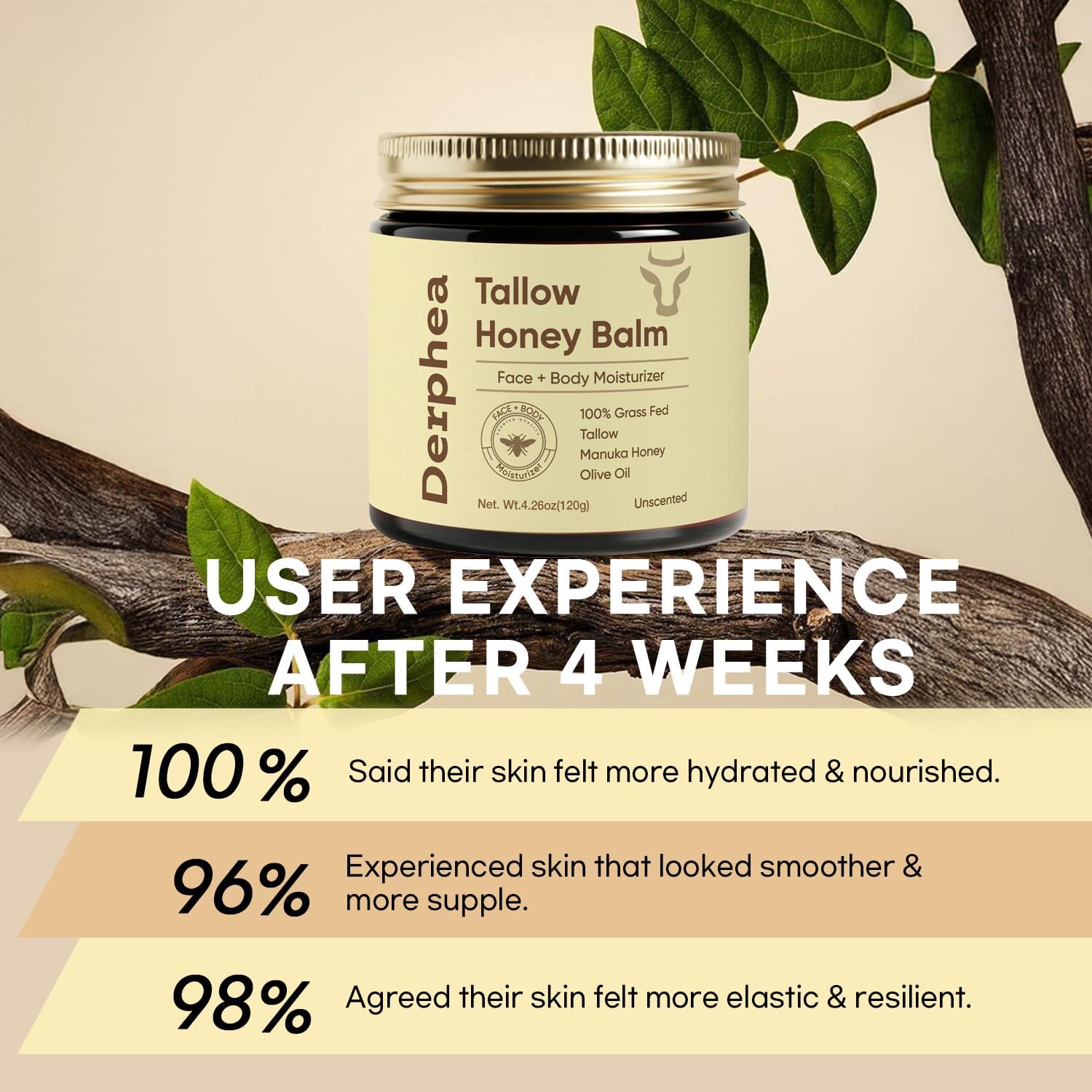 Derphea Beef Tallow Skincare - Rich Deeply Moisturizing Balm for More Softer, Smoother, Plumper Skin, with Raw Manuka Honey – Unscented 4 oz - Image 5