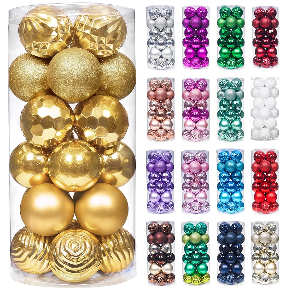 60mm/2.36" Christmas Ball Ornaments Shatterproof Christmas Ornaments Set Decorations for Xmas Tree Balls - 24ct (2.36'', Gold)