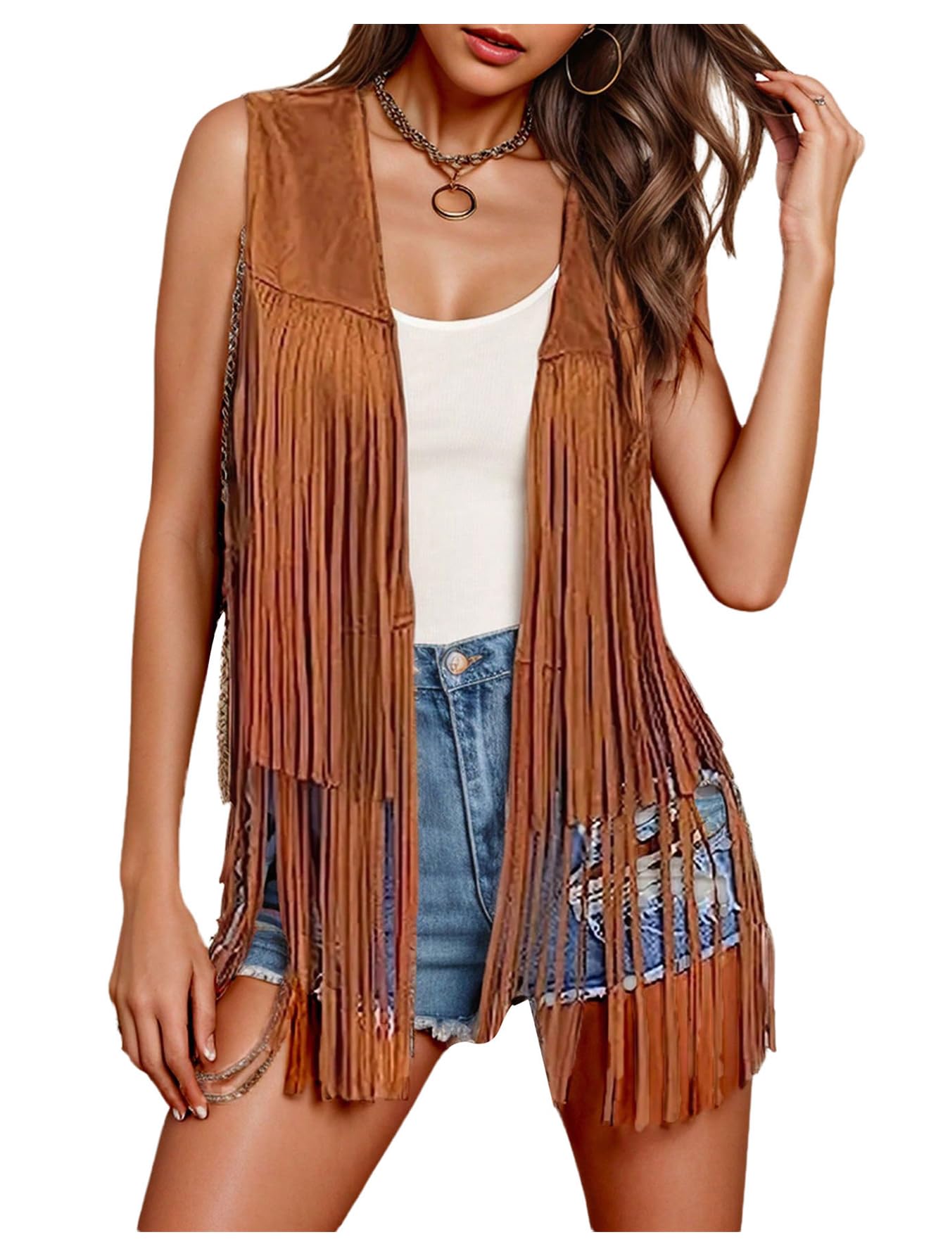Verdusa Womens Tassel Sleeveless Western Vest Fringe 70s Hippie Jacket Cardigan