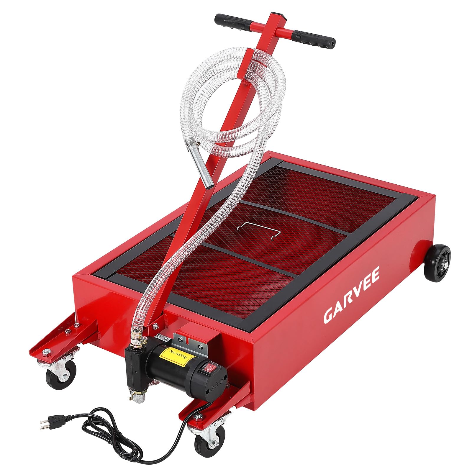 Garvee 20 gal Low Profile Electric Oil Drain Cart, 110V Pump, 8 ft Hose &amp; Folding Handle, Rolling Oil Drain Pan for Cars, Trucks, Buses, RVs
