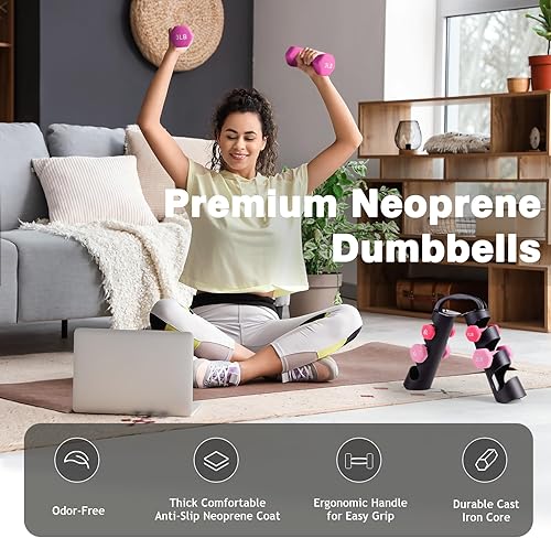 Miniatura 4 de LIONSCOOL Juego de 2 mancuernas con revestimiento de neopreno, mancuernas hexagonales antideslizantes y que no se ruedan en par para entrenamiento