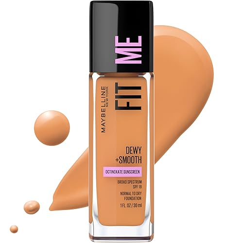Maybelline Base líquida Fit Me Dewy + Smooth Liquid Foundation, caramelo (Toffee), 1 unidad (el embalaje puede variar)