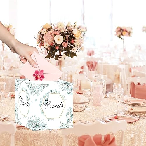 Miniatura 5 de HEIPINIUYE Caja de tarjetas de eucalipto elegante para tarjetas de boda, caja de regalo para tarjetas de regalo, caja de dinero para recepción de