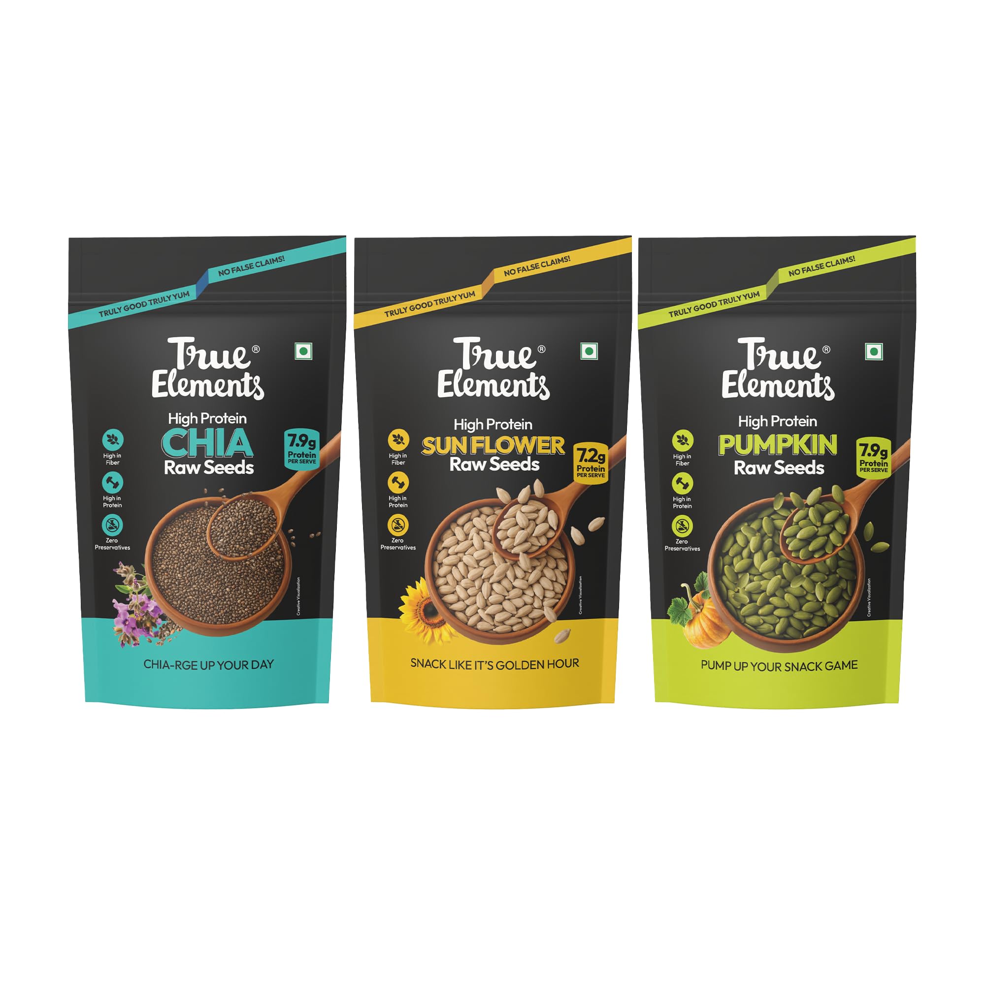 True Elements (Pumpkin Raw Seeds + Chia Seeds Raw + Sunflower Raw Seeds 100gm each)-Combo-300gm-image-49
