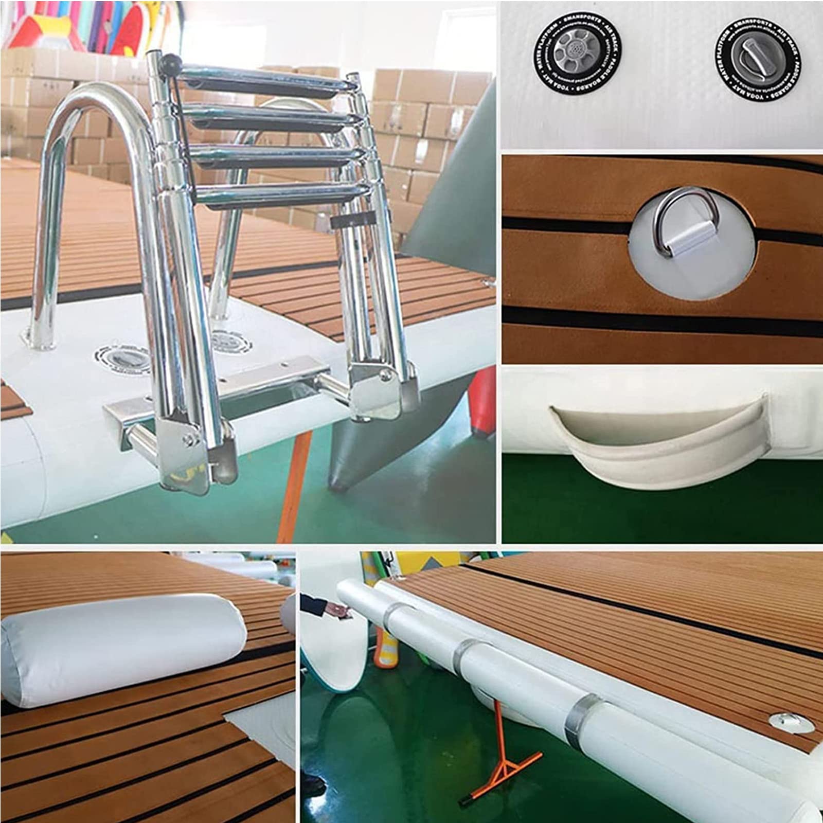 Pontile Galleggiante Gonfiabile sull'Acqua, Tappetino Galleggiante per Ponte Gonfiabile, Zattera per Isola Galleggiante con Superficie Antiscivolo, Piattaforma per Pesca in Mare, 2 * 2,5 M
