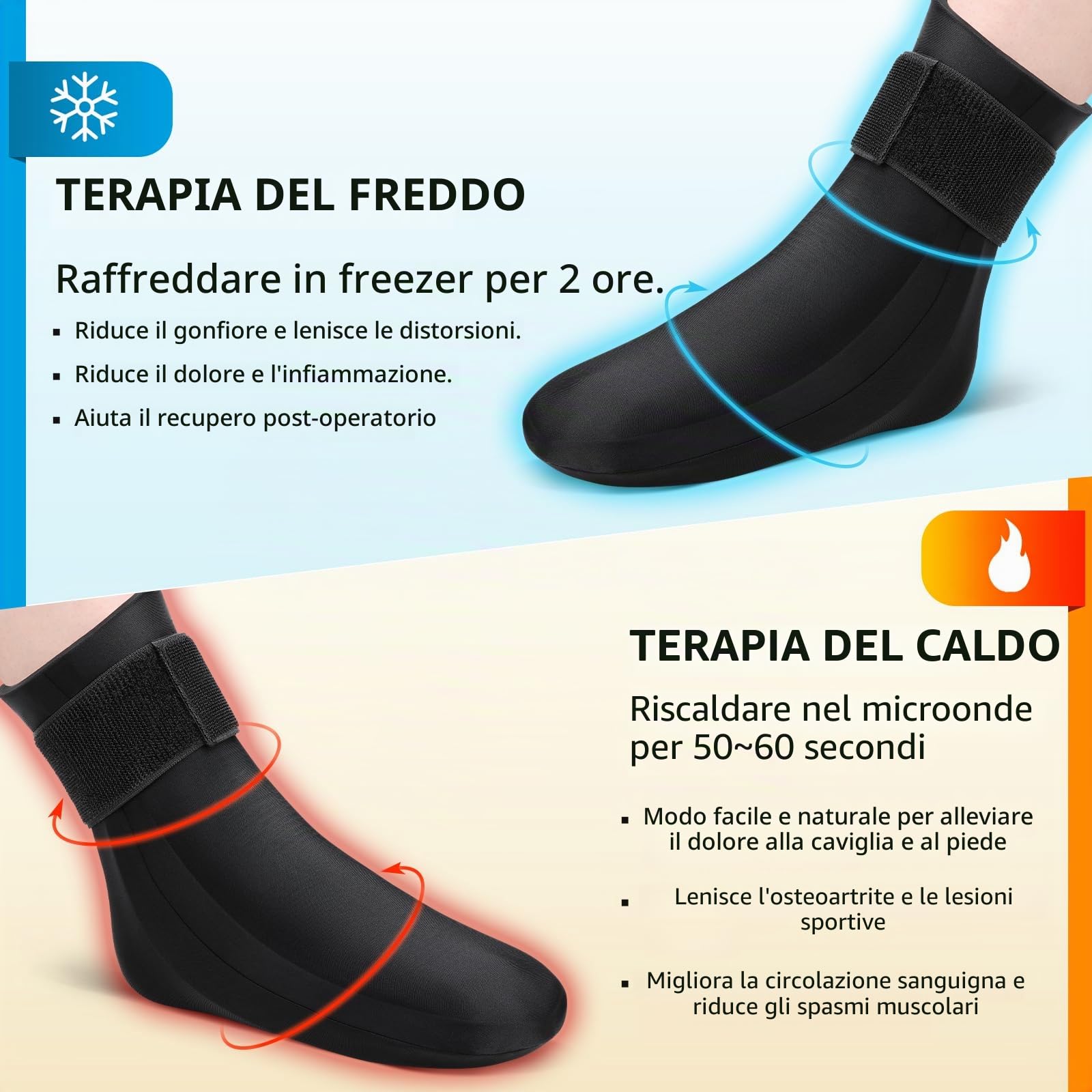 Calzini per terapia del freddo, impacco di ghiaccio riutilizzabile per lesioni, sollievo dal dolore per tendinite d'Achille, fascite plantare, tallone del piede (2PCS, M)