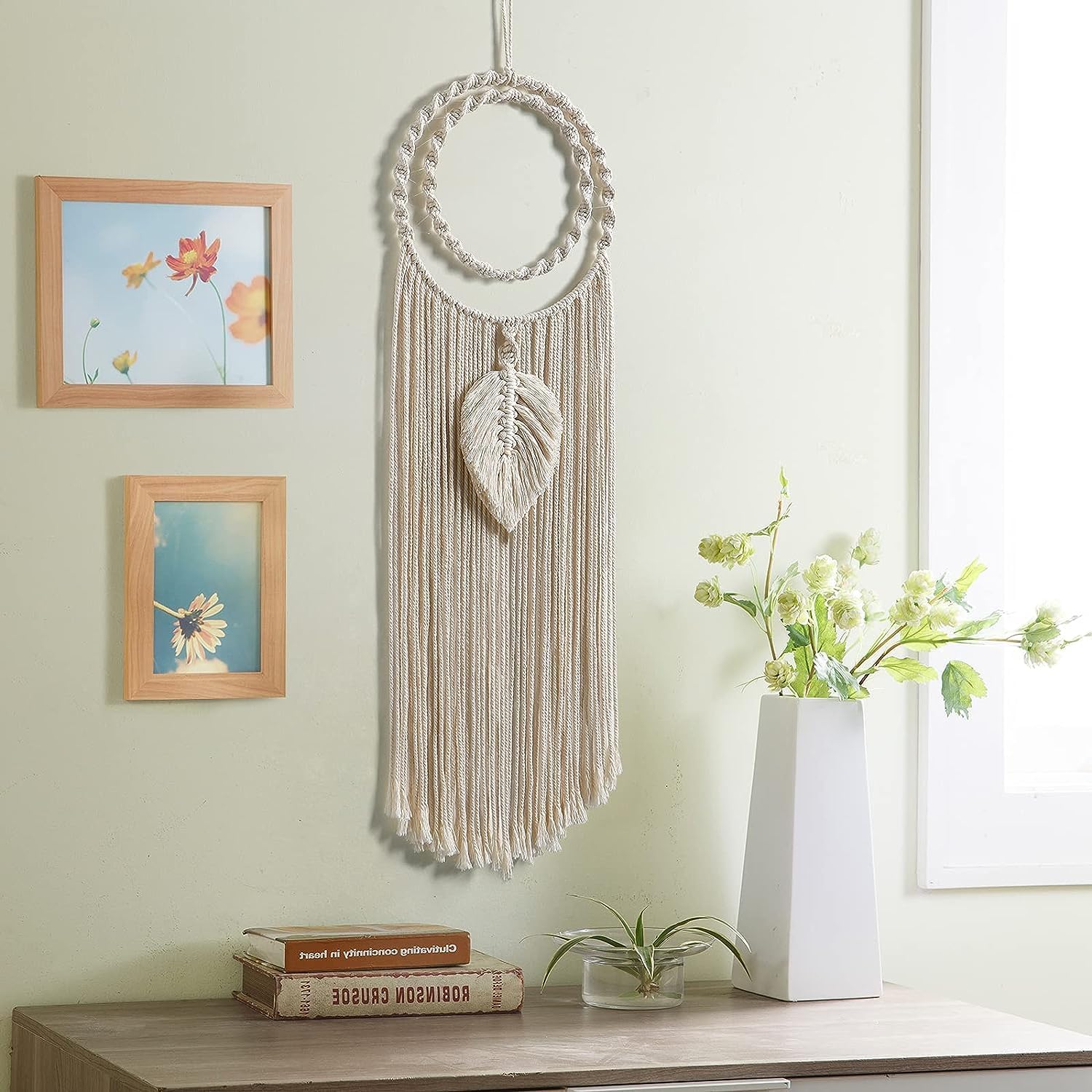 Samyuktha Handmade Macrame Round Dream Catcher | WBDC 06 | Boho Wall Hanging Decor, Best Gift for Girls, Friends, Marriege, Home, Bedroom, Living Room Decoration 28" H x 10" W, Pack of 1