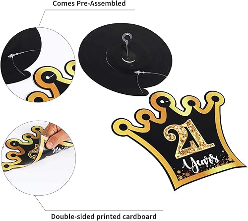 Miniatura 3 de 30 piezas de decoraciones de fiesta de cumpleaños 21, tarjetas decorativas para fiesta de cumpleaños 21 y remolinos colgantes para decoración de