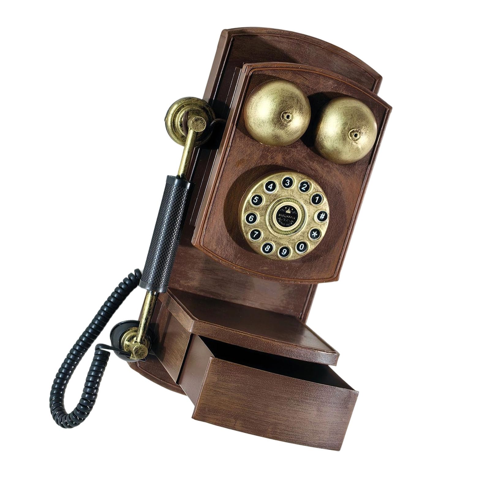 Teléfonos fijos retro con dial, teléfonos de cuerda retro, teléfono antiguo con caja de almacenamiento para decoración de oficina en casa, modelo creativo de teléfono