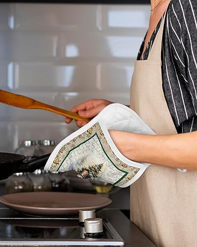 Miniatura 5 de Juego de 2 soportes para ollas de Navidad para cocina, antideslizantes y aislantes de calor, juego de agarraderas de tela de toalla con bolsillo,