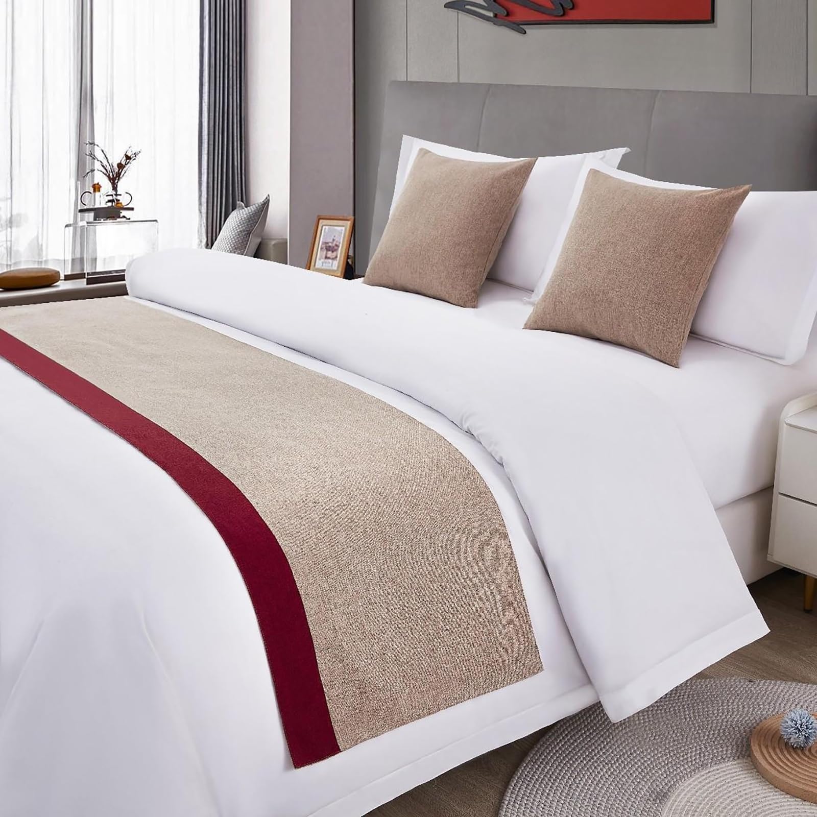 VNVFJKLO bed runner, Gray Bed Runners Scarves Bicolor Splicing Bedspread Hotel Scarf Bedding Towel Luxury For Foot Of Protection For Living Room Bedroom(A,50 * 180cm for 120cm Bed)