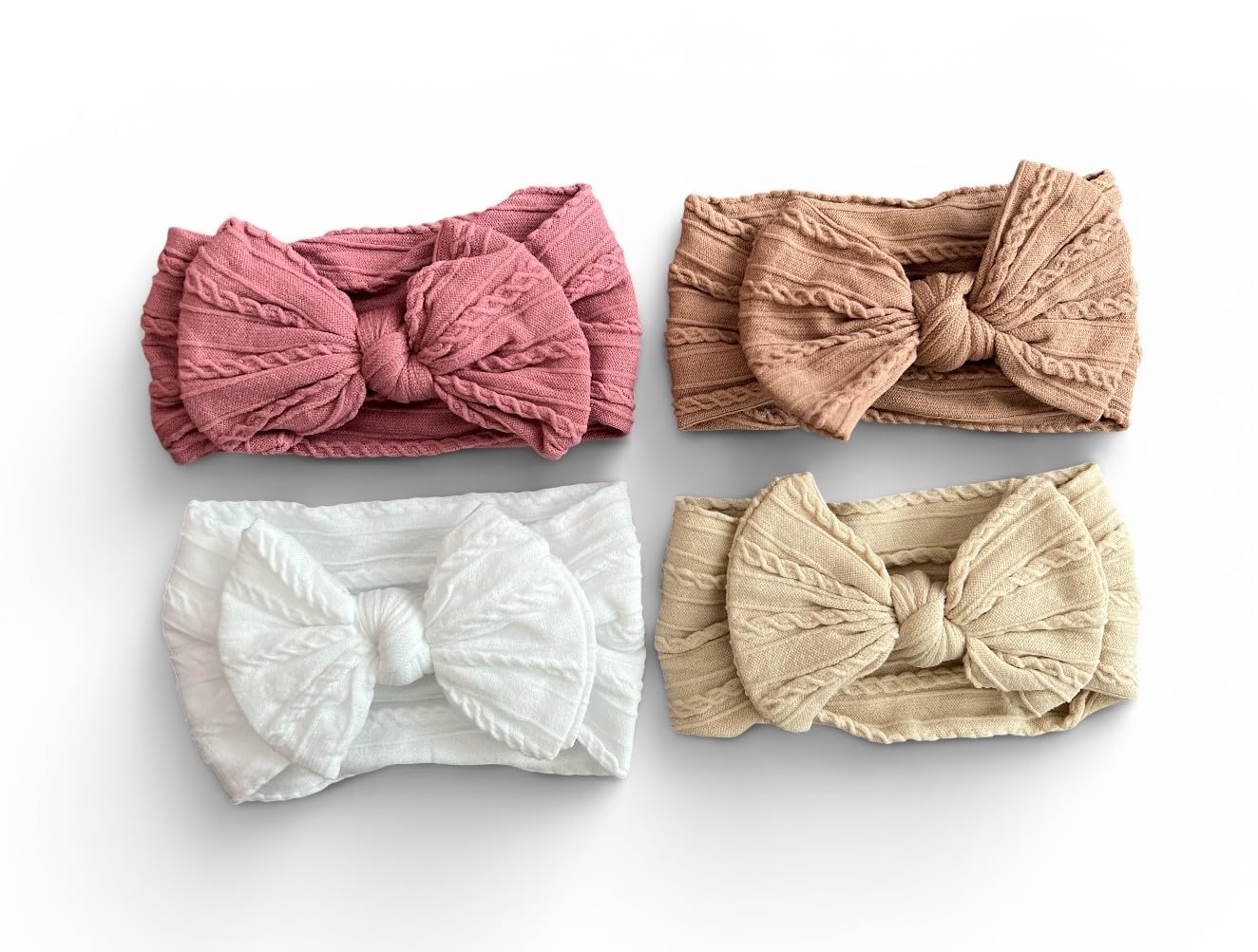 4Pc Baby Girl Bow Headband Set, Hair Accessories in White, Pink, Cream & Beige