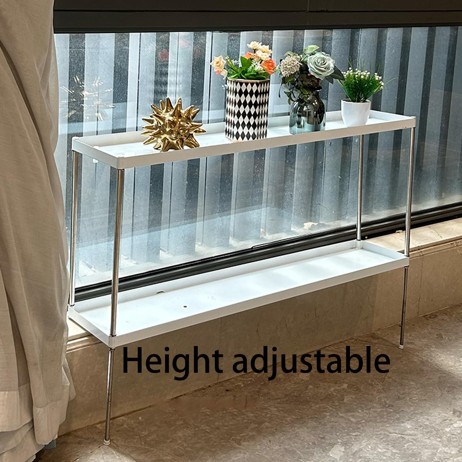 Adjustable Double Layer Rack Shelf No Punching Window Sill Extension Storage for Kitchen Office Bathroom Window Plant Shelves -118cm(60 * 25cm,0-55cm)