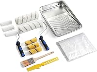 KUPOO All-in-One Paint Roller Kit: 9in Foam & Fabric Rollers, Mini 4in Rollers, Angled Brush, Tray, Sleeves for Home Painting