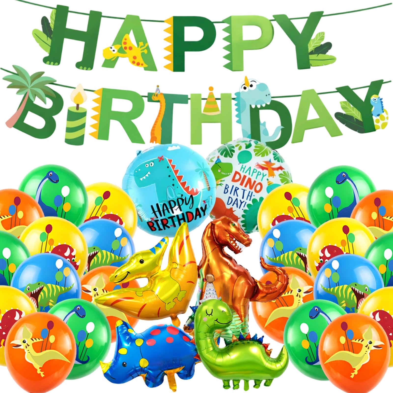 GxouQcn Dinosaur Balloons, Dinosaur Birthday Decorations, 27 Pcs Set with Banner and Balloons, Dinosaur Party Supplies for Celebrations and Classroom Activities